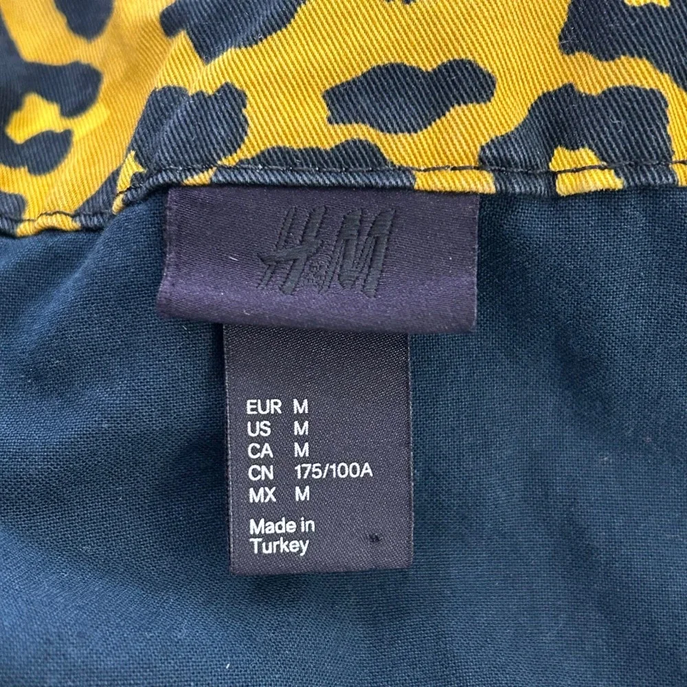 H&M Leopard Print‎ Bomber Jacket Mustard Yellow Black Quilted Full Zip Women M